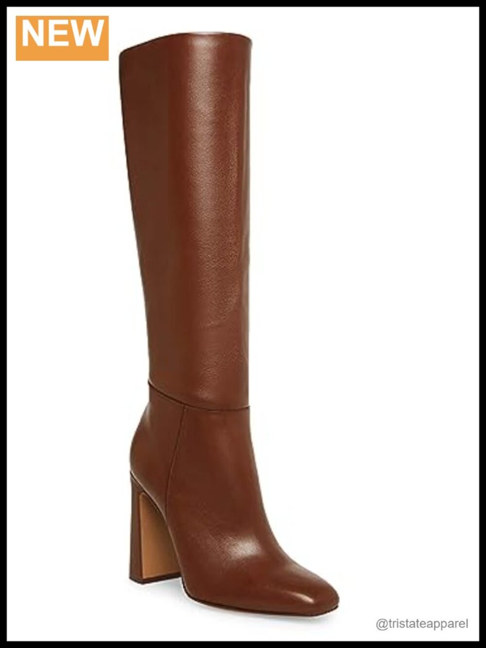 Chunky Heeled Knee High Boots Leather Square Toe Zippered Women's 3.74" Heel